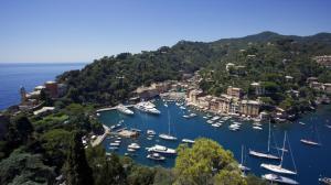 Portofino, Liguria, Italy, houses, boats, trees, blue sea wallpaper thumb