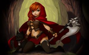 Little Red Riding Hood Corset Drawing Wolf Axe Redhead Skirt HD wallpaper thumb