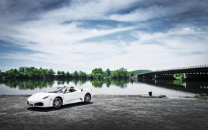 Ferrari F430 white car, river, bridge wallpaper thumb