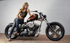 Harley-Davidson motorcycle and beautiful girl wallpaper thumb