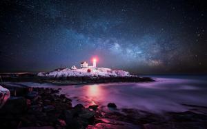 USA, Atlantic Ocean, island, lighthouse, light, sky, stars wallpaper thumb