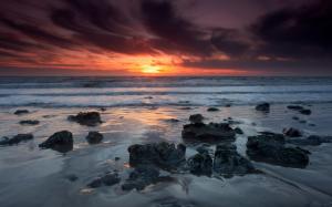 Beach Ocean Sunset Rocks Stones HD wallpaper thumb