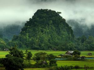 Mountain, Cottages, Fields, Trees, Grass, Nature wallpaper thumb