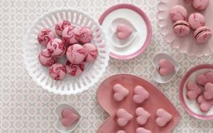 Cookies, macaroon, sweet food, dessert, love hearts, pink wallpaper thumb