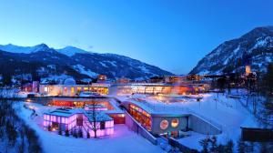 Lindner Alpentherme in winter, dusk, snow, mountain, lights, Switzerland wallpaper thumb