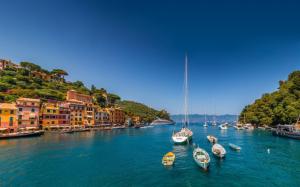 Portofino, Liguria, Italy, sea, yachts, boats, houses, mountains wallpaper thumb
