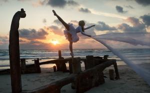 Ballerina, Beach, Veil, Girl, Sunset, Sea wallpaper thumb