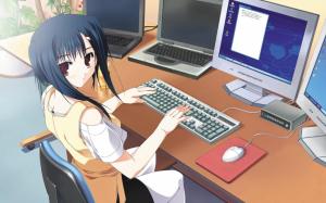 Girl working on a computer wallpaper thumb