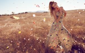 Lily Donaldson, Woman, Model, Outdoors, Flowers, Petals, Field, Nature, Photography wallpaper thumb