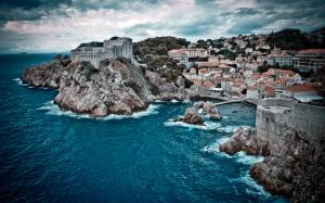 DHR Dubrovnik Bay Rocks Stones Ocean Coast Buildings HD wallpaper thumb