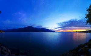 Lake Geneva, Switzerland, mountains, lights, blue, evening wallpaper thumb