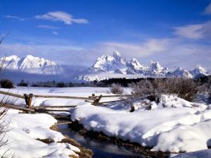 Fence Mountains Landscape Snow HD wallpaper thumb