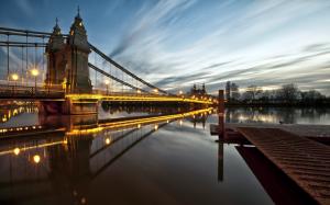 England, London, Hammersmith, bridge, lights, river, night wallpaper thumb