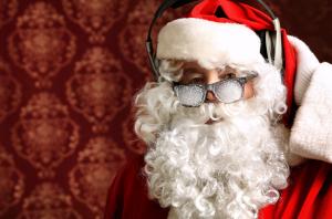 santa claus, christmas, glasses, headphones wallpaper thumb