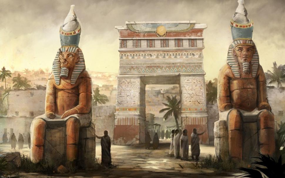 Fantasy, art, people, digital art, egyptian, statue, town, hieroglyphics, stone house wallpaper,fantasy HD wallpaper,art HD wallpaper,people HD wallpaper,digital art HD wallpaper,egyptian HD wallpaper,statue HD wallpaper,town HD wallpaper,hieroglyphics HD wallpaper,stone house HD wallpaper,1920x1200 wallpaper