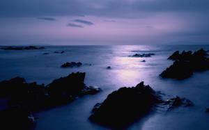 Japan sea coast scenery, dusk, rocks, sky wallpaper thumb