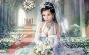 Beautiful white wedding dress fantasy girl wallpaper thumb