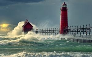 Ocean Wave Lighthouse HD wallpaper thumb