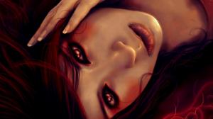 Red-eyed girl lying down wallpaper thumb