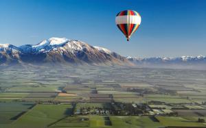 Hot air balloon, sports, mountains, field wallpaper thumb
