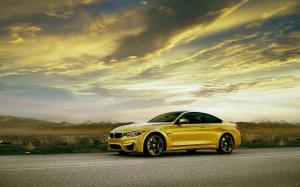 BMW M4 Coupe F82 yellow car side view wallpaper thumb