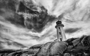 Lighthouse BW Rocks Stones HD wallpaper thumb
