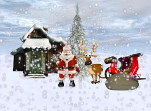 santa claus, reindeer, sleigh, gifts, home, snow, tree wallpaper thumb