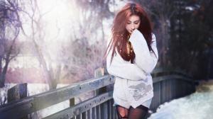 Red hair girl, bridge, winter wallpaper thumb