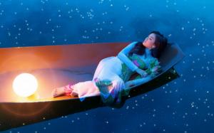 asian, women, water, boat, lotus, night, sleep wallpaper thumb