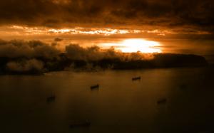 Ships Ocean Sunset Clouds HD wallpaper thumb