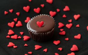 Chocolate cake, love hearts, food, muffins wallpaper thumb