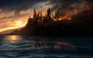 reflection, clouds, fire, sea, fantasy, castle wallpaper thumb