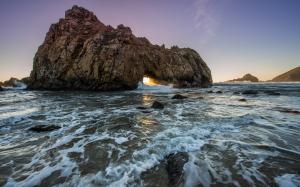 Rock Stone Hole Sunlight Beach Ocean HD wallpaper thumb