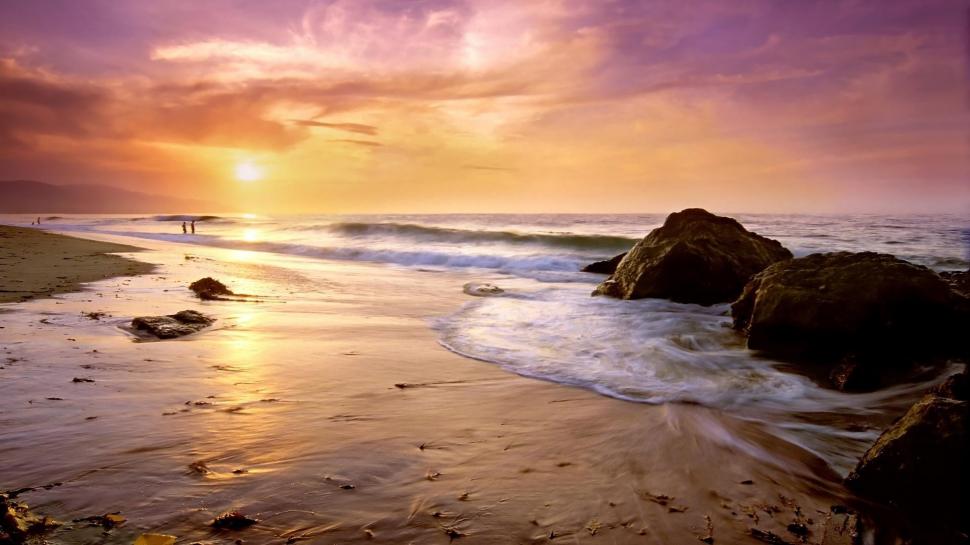 Purple Sunset on the Beach wallpaper,Scenery HD wallpaper,1920x1080 wallpaper