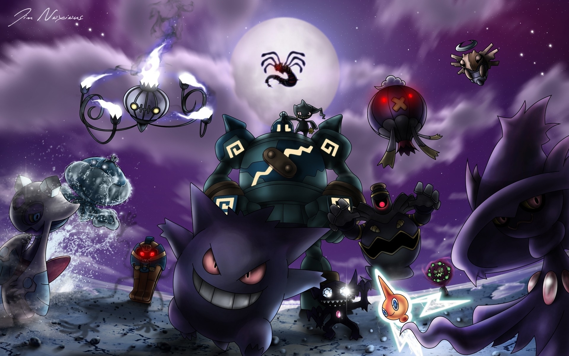Pokemon Moon Purple Night Ghost Gengar Froslass Mismagius Chandelure  Giratina Drifblim Rotom Cofagri HD wallpaper | anime | Wallpaper Better