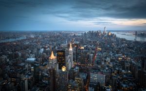 New York City, Manhattan, USA, skyscrapers, buildings, bay, dusk wallpaper thumb