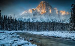 mountain, river, snow, nature wallpaper thumb