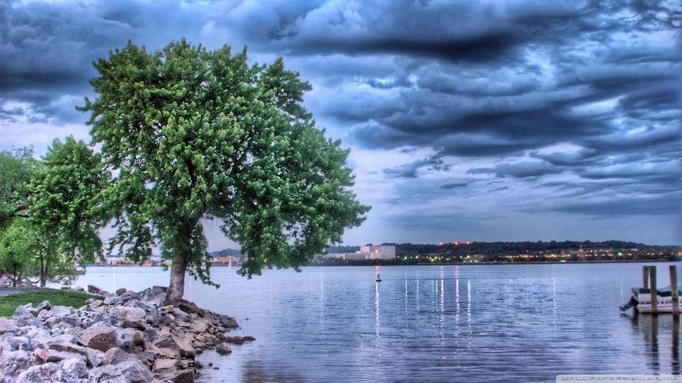 Cloudy Day On The Bay Hdr wallpaper,trees HD wallpaper,city HD wallpaper,clouds HD wallpaper,nature & landscapes HD wallpaper,1920x1080 wallpaper