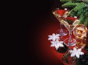 christmas decorations, glasses, drinks, thread, needles, snowflakes, holiday wallpaper thumb