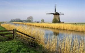 Windmill And River  High Definition wallpaper thumb