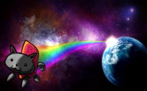 Nyan Cat, Memes, Cat, Planet, Space, Rainbows, Stars wallpaper thumb