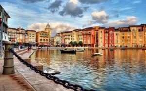 Portofino, Italy, Building, City, Boat, Chains, Sea, Clouds, Water, Reflection wallpaper thumb