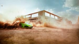 Green Lamborghini supercar, speed, dust, drift wallpaper thumb