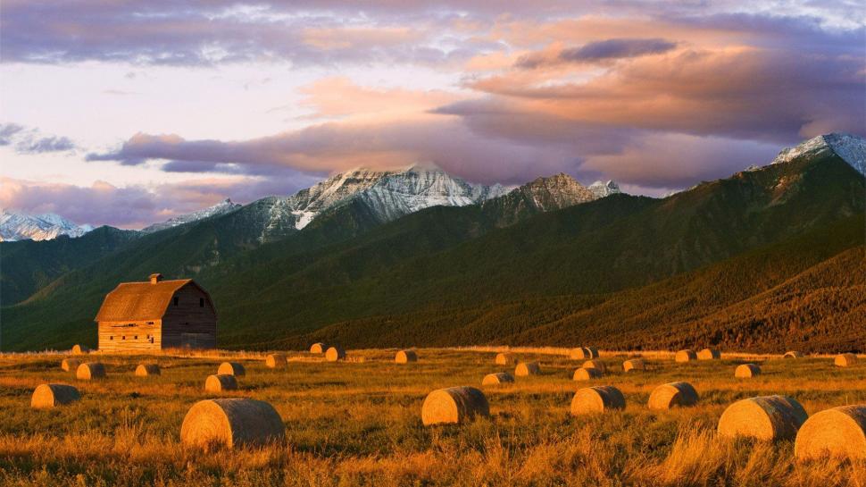 Barn and hay bales in the Mission Mountains wallpaper,nature HD wallpaper,1920x1080 HD wallpaper,mission HD wallpaper,mountain HD wallpaper,barn HD wallpaper,bale HD wallpaper,montana HD wallpaper,1920x1080 wallpaper