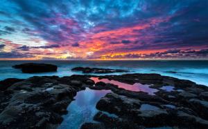 Coast, stones, sea, sky, clouds, sunset wallpaper thumb