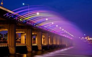 Asia, Korea, Seoul, Banpo Bridge, rainbow fountain, night lights wallpaper thumb