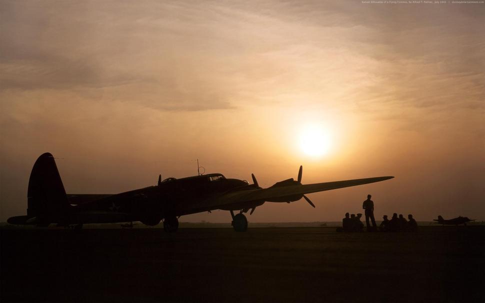 Sunset Silhouette Of A B-17 Flying Fortress wallpaper,b-17 HD wallpaper,flying fortress HD wallpaper,b17 d series -- early tailplane HD wallpaper,b 17 HD wallpaper,sunset HD wallpaper,aircraft planes HD wallpaper,1920x1200 wallpaper