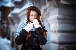 Women, Portrait, Redhead, Gloves, Snow, Winter, Cold wallpaper thumb
