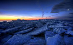 Ice Nature Lakes Frozen Winter Sky Clouds Sunrise Sunset Hdr wide wallpaper thumb