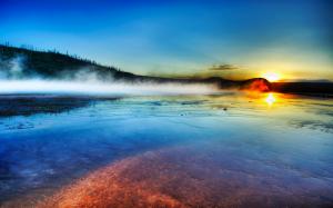 Nature, Landscape, Water, Lake, Reflection, Sunset, Hills, Mist wallpaper thumb